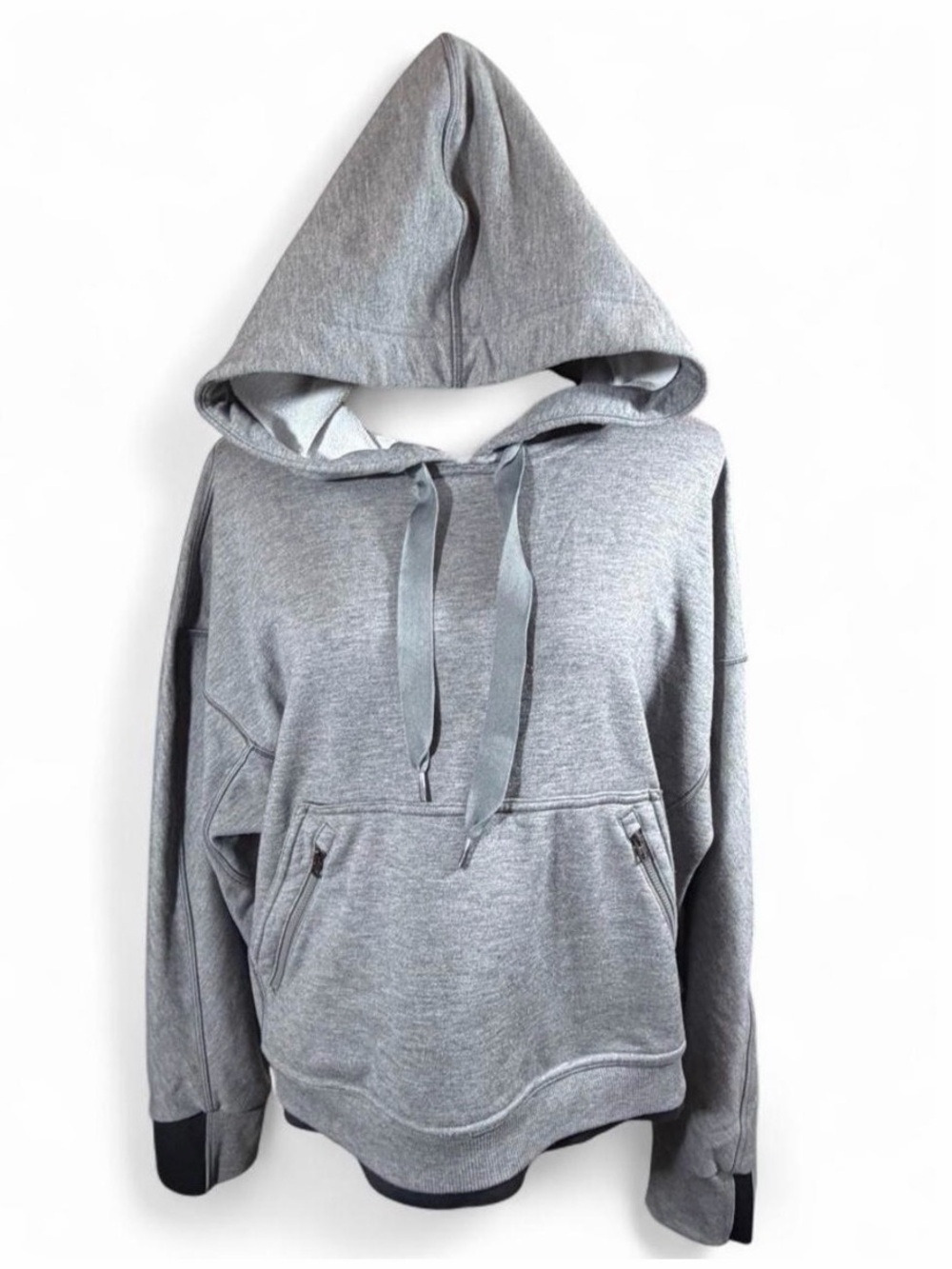 Athleta Gray Pullover Hoodie Hidden Zip Pocket Dolman Sleeve Women's XL